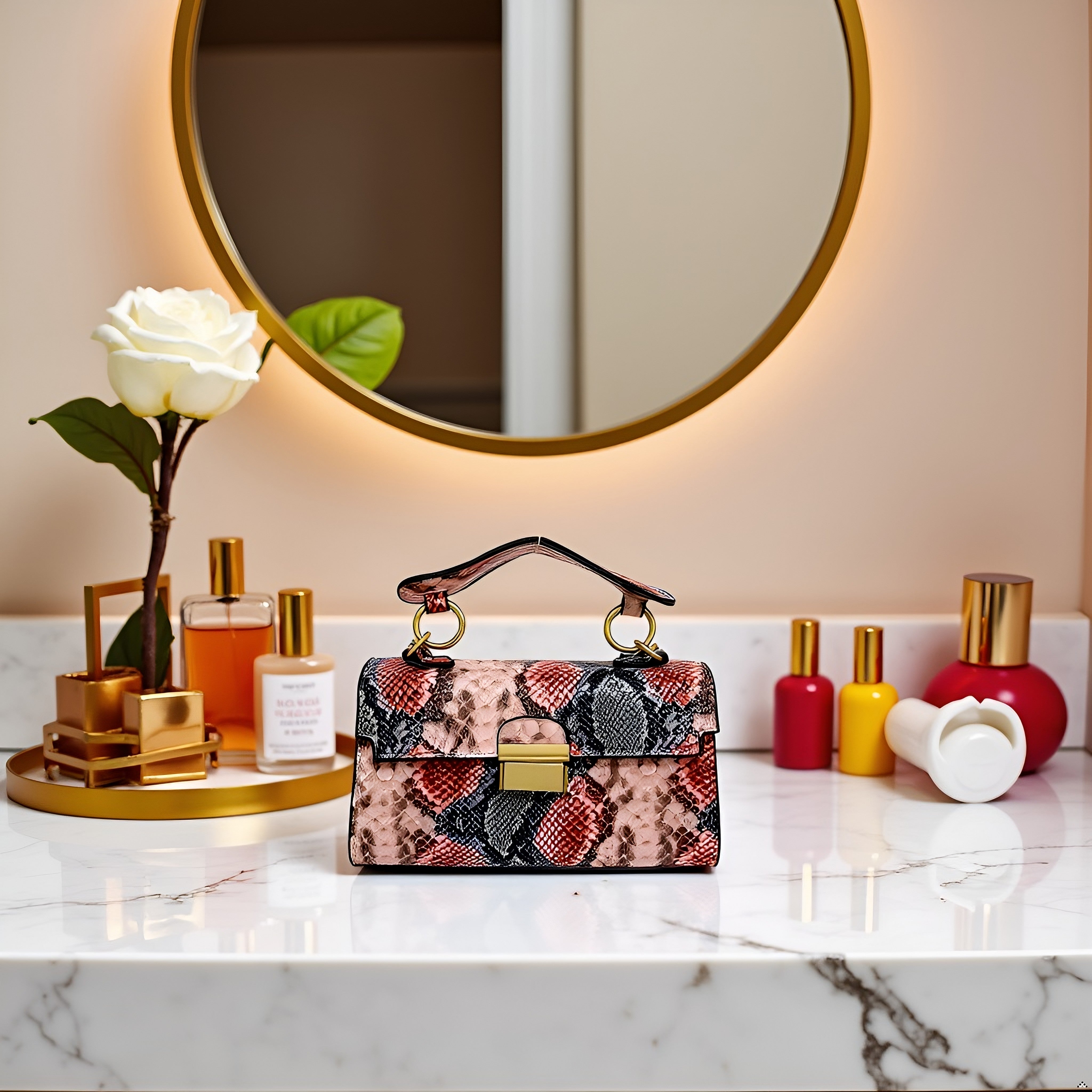 Chic Snake Print Crossbody Bag with Gold Lock – Stylish Faux Leather Shoulder Purse for Women