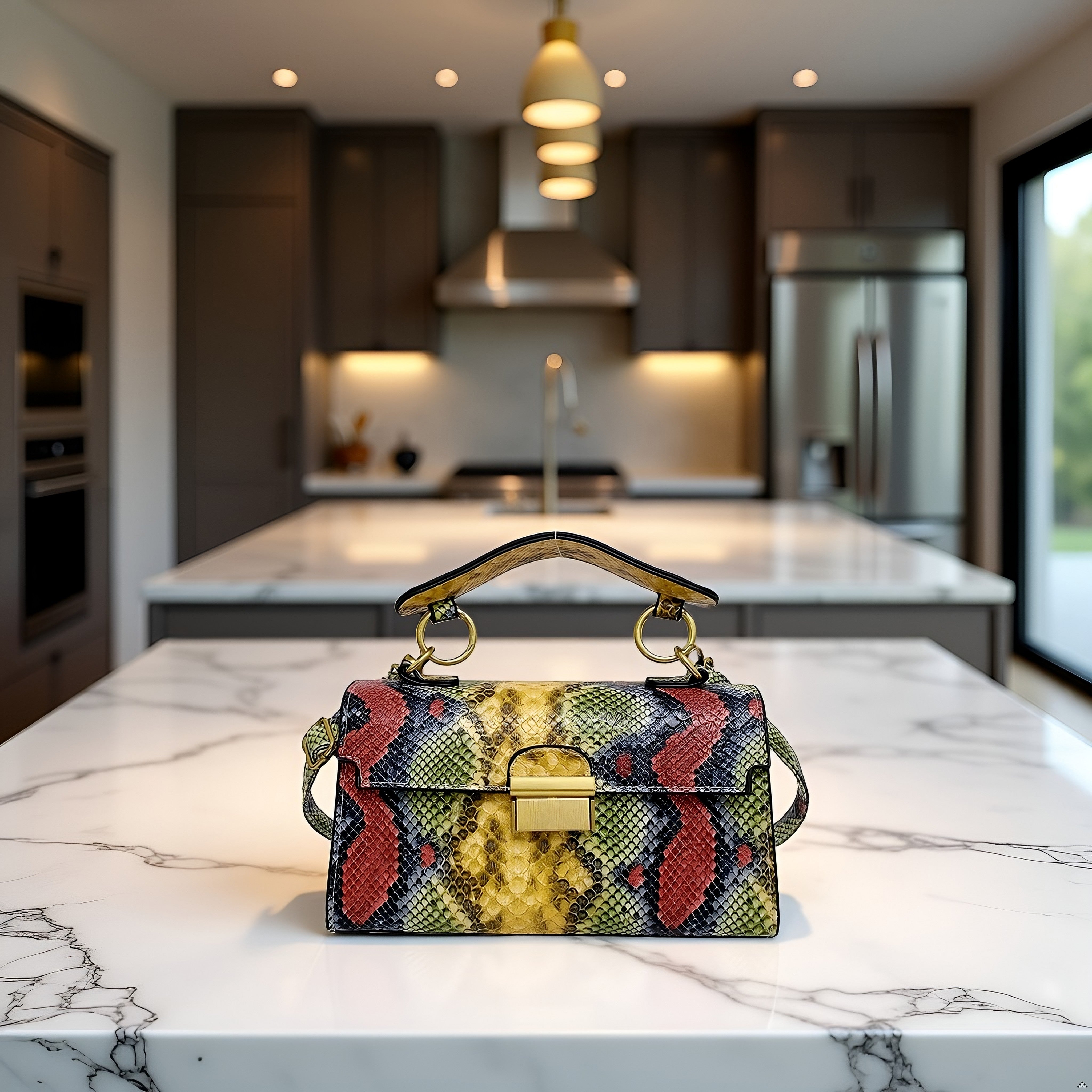 Chic Snake Print Crossbody Bag with Gold Lock – Stylish Faux Leather Shoulder Purse for Women