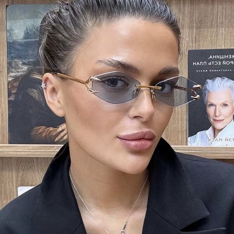 Unleash Your Style with Trendy Rimless Diamond Sunglasses - Retro UV400 Designer Eyewear for Fashion-Forward Men & Women