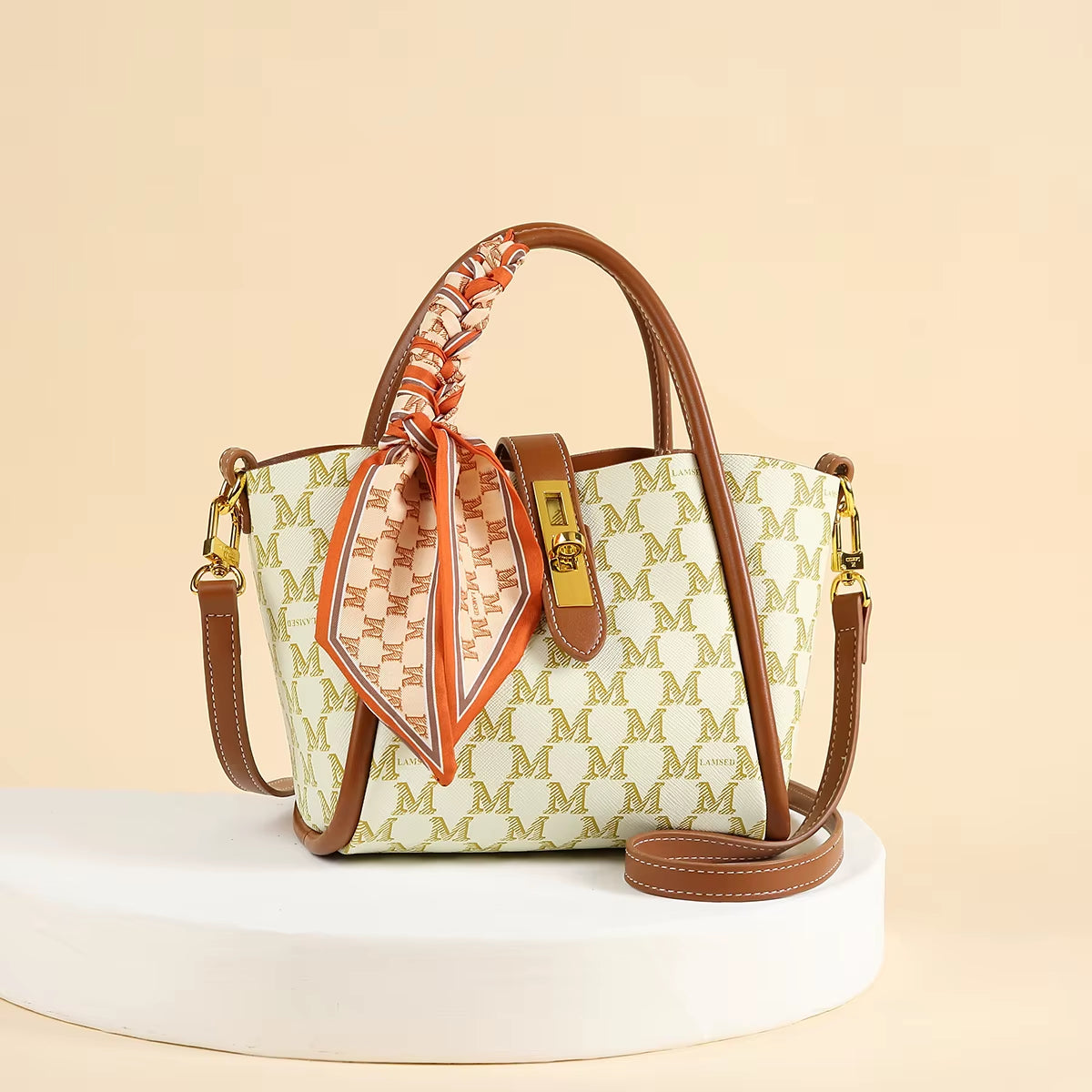Chic Geometric Letter Pattern Satchel Bag with Detachable Shoulder Strap - Stylish Microfiber Leather Travel Companion