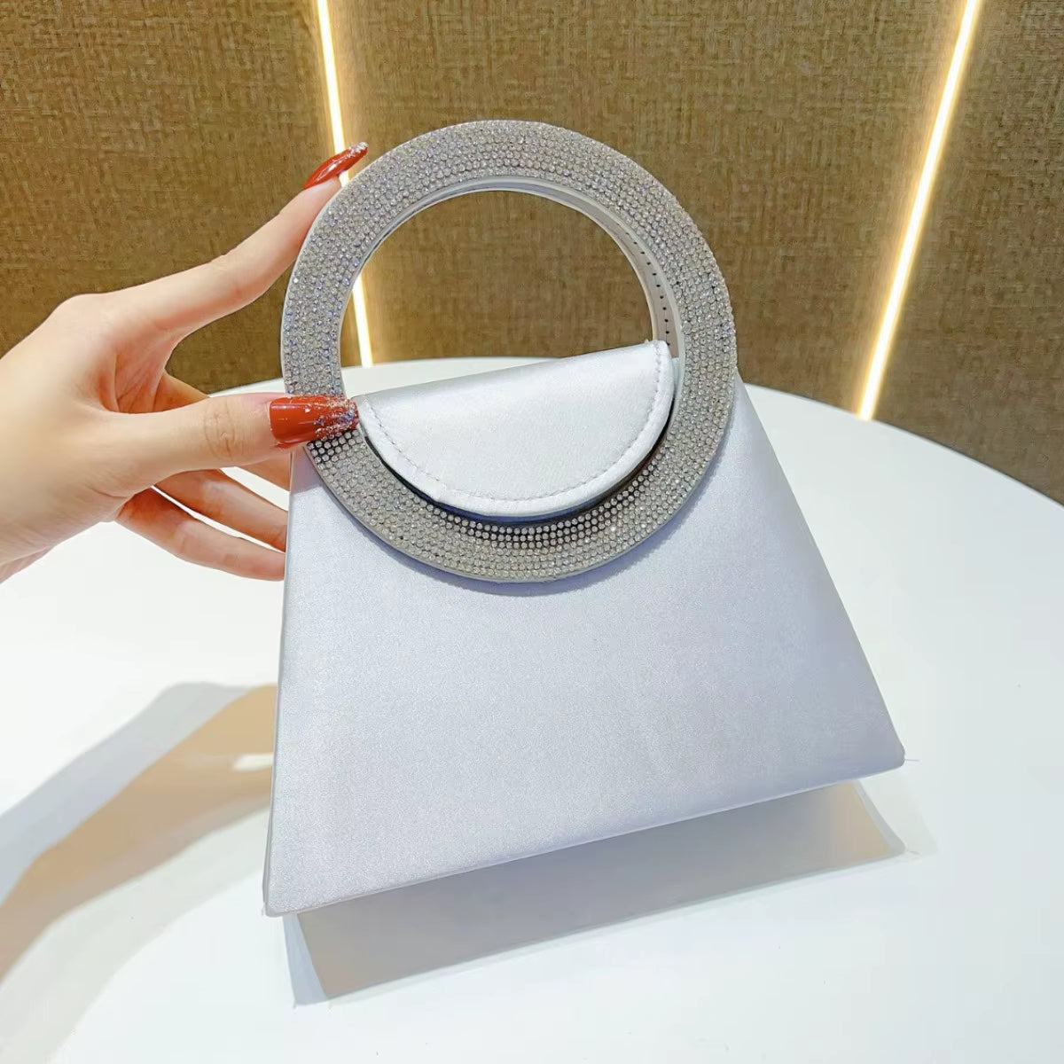 Women Fashion Handbag Luxury Satin Square Bag Wedding Party Clutch Purse Glitter Shiny Diamonds Handle Evening Bag Crossbody Bag