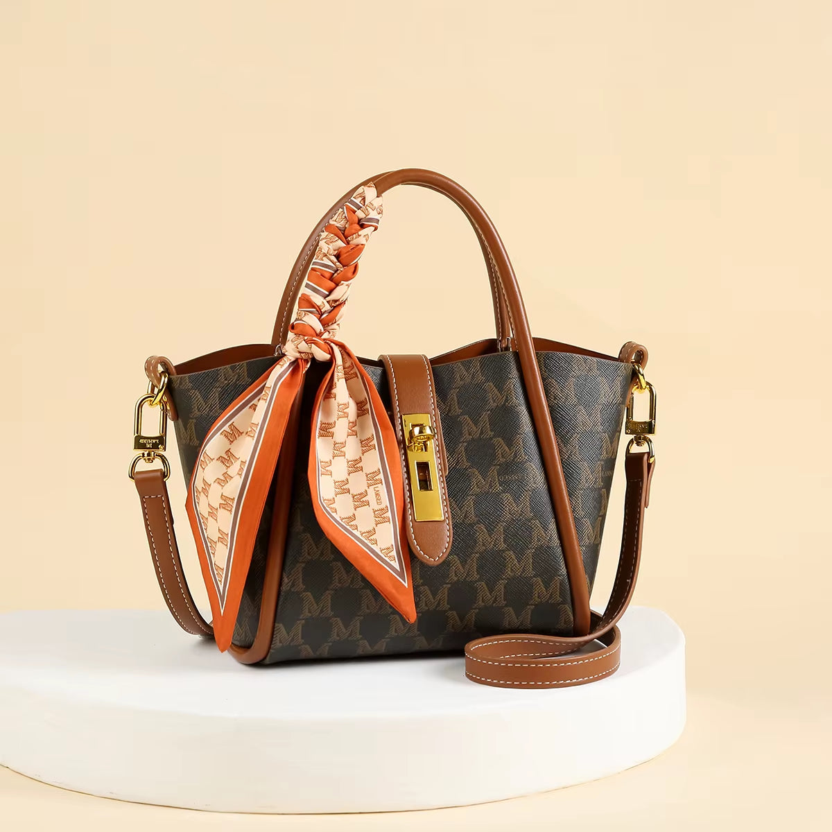 Chic Geometric Letter Pattern Satchel Bag with Detachable Shoulder Strap - Stylish Microfiber Leather Travel Companion
