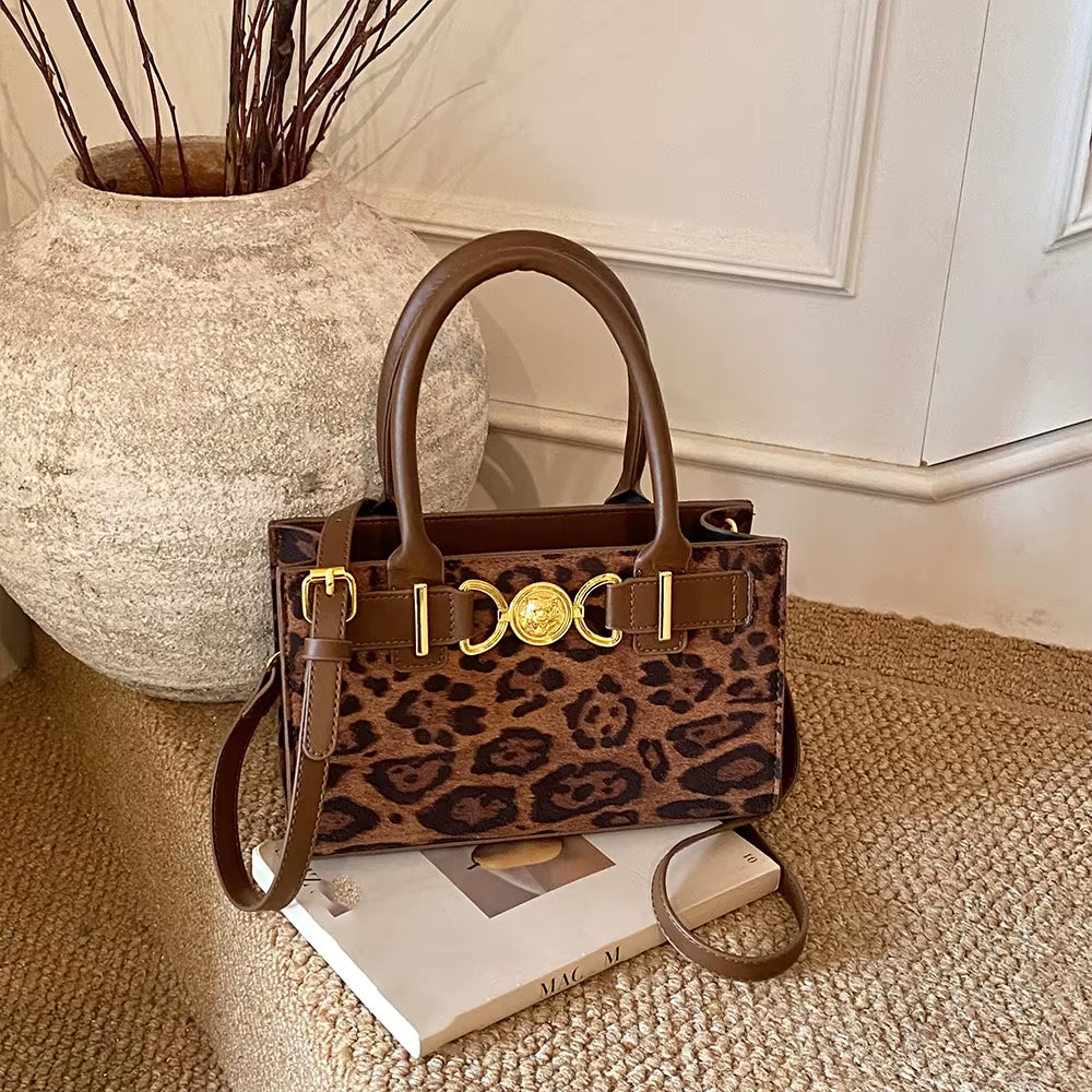 Small Handbag Women'S Autumn/Winter Versatile New Retro Leopard Print Crossbody Bag Trendy Ins Square Tote Bag