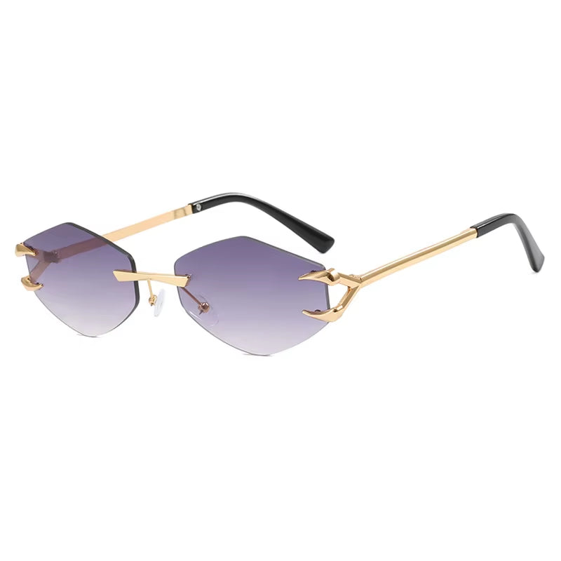 Unleash Your Style with Trendy Rimless Diamond Sunglasses - Retro UV400 Designer Eyewear for Fashion-Forward Men & Women
