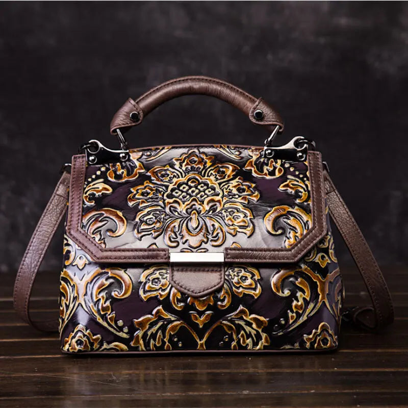 Women's Luxury Genuine Leather Handbag - Embossed Vintage Shoulder & Crossbody Bag - New Arrival!