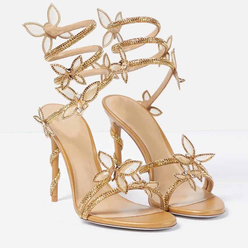 Elevate Your Style with Luxury Crystal-Embellished Butterfly Women Sandals – Stunning Gladiator High Heels for Parties and Prom