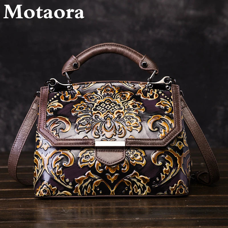 Women's Luxury Genuine Leather Handbag - Embossed Vintage Shoulder & Crossbody Bag - New Arrival!