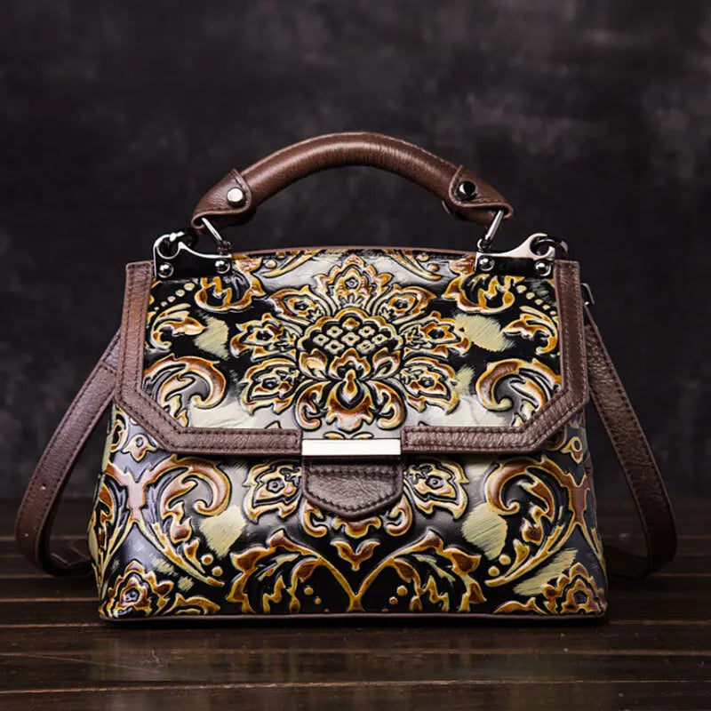 Women's Luxury Genuine Leather Handbag - Embossed Vintage Shoulder & Crossbody Bag - New Arrival!