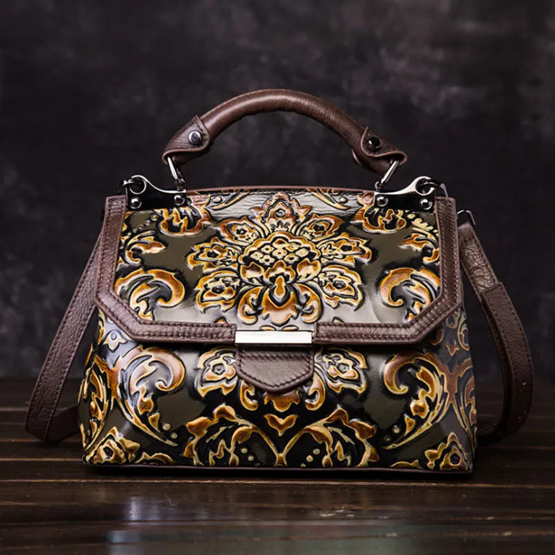 Women's Luxury Genuine Leather Handbag - Embossed Vintage Shoulder & Crossbody Bag - New Arrival!