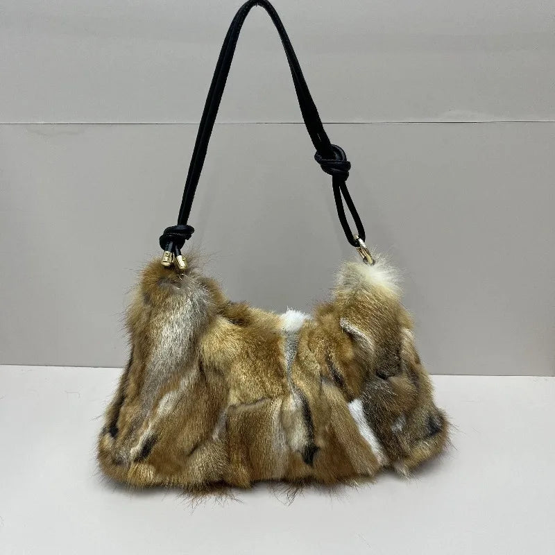 Luxury Real Fox Fur Women's Messenger Bag - Chic Winter Tote for Evening Parties and Fashionable Outings