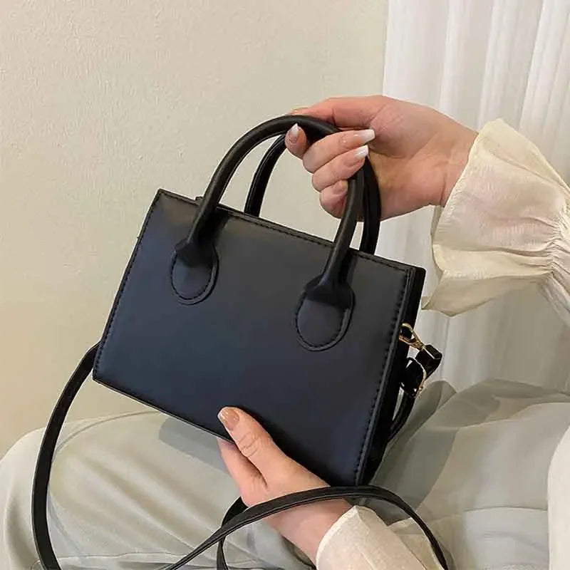 Chic Minimalist Black Square Bag - Versatile Top Handle & Crossbody Handbag for Work and Everyday Elegance