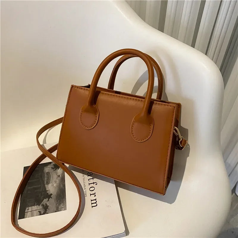 Chic Minimalist Black Square Bag - Versatile Top Handle & Crossbody Handbag for Work and Everyday Elegance