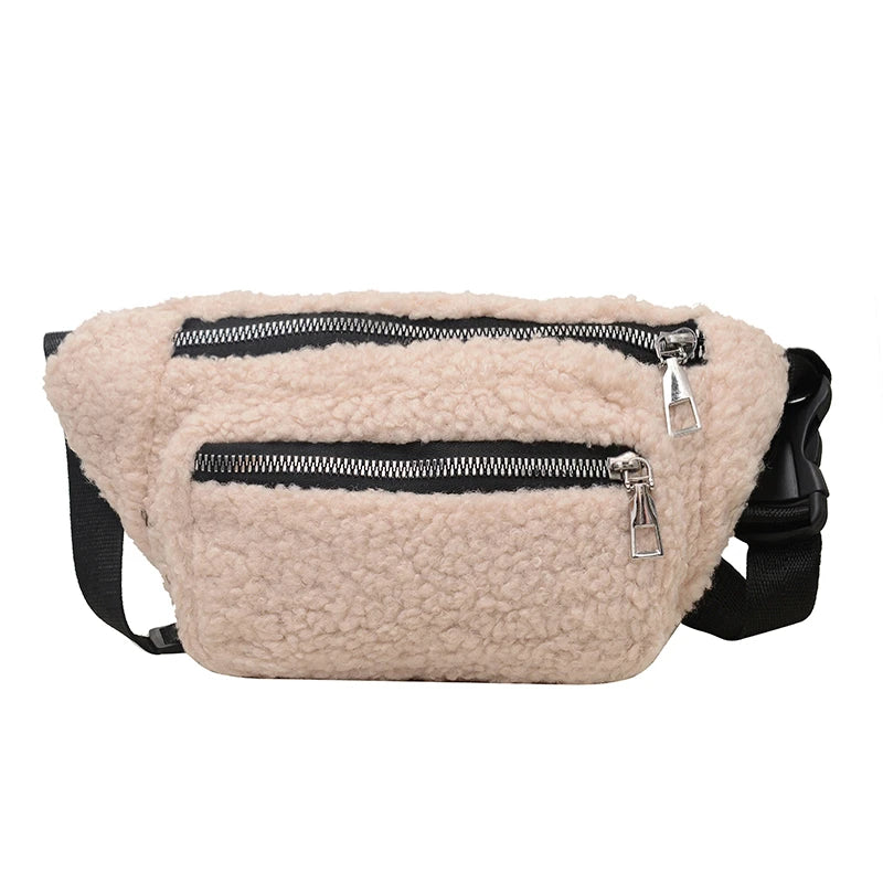 2025 Winter Plush Waist Bags for Women Fashion Leopard Pattern Chest Bag Double Zipper Belt Bags Female Banana Hip Purse