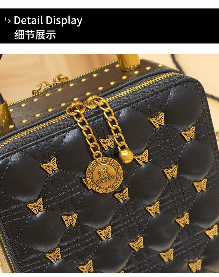 2024 Chic Women's Leather Bucket Bag - High-End Designer Crossbody Handbag, Stylish Small Square Style