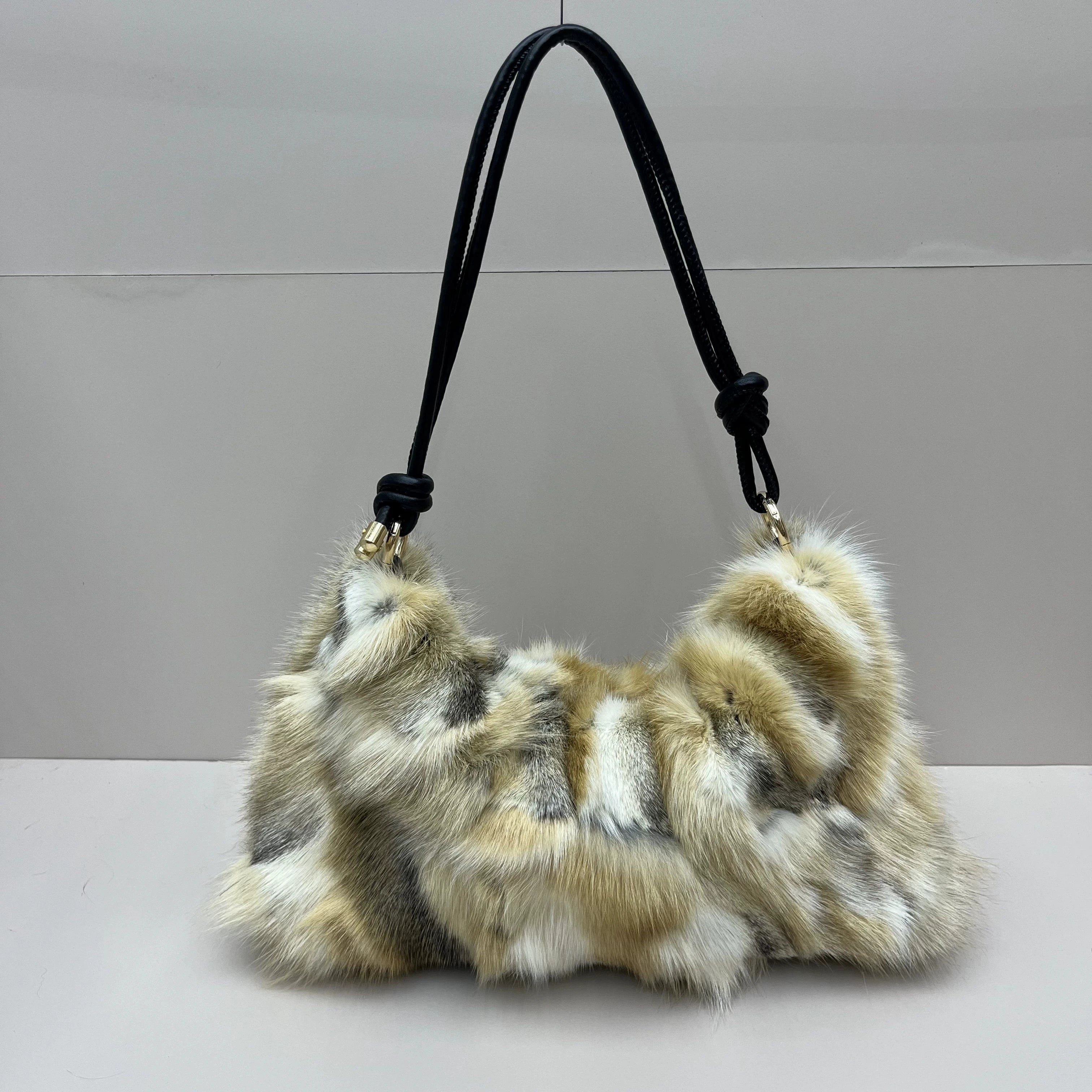 Luxury Real Fox Fur Women's Messenger Bag - Chic Winter Tote for Evening Parties and Fashionable Outings
