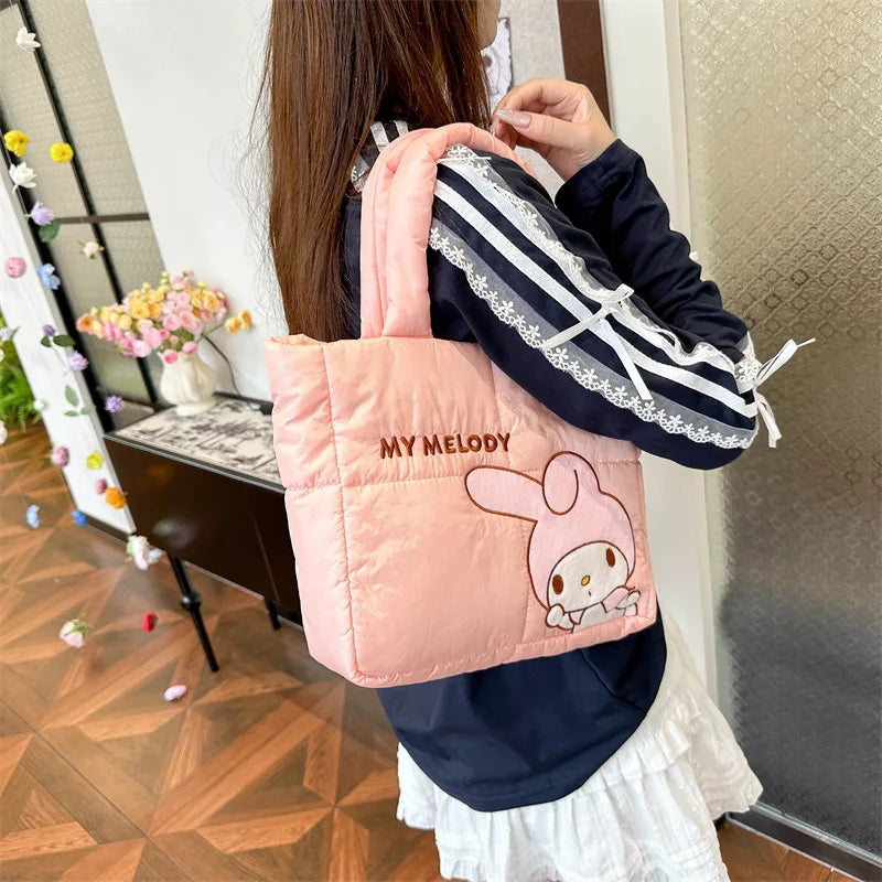 Cartoon down Cloth Tote Bag Cute Portable Shoulder Bag for Girls Commuter Crossbody School Bag