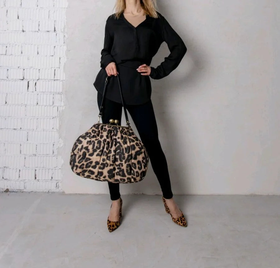 Vintage Leopard Print Owl Kiss-Lock Clutch - Soft, Stylish & Spacious!