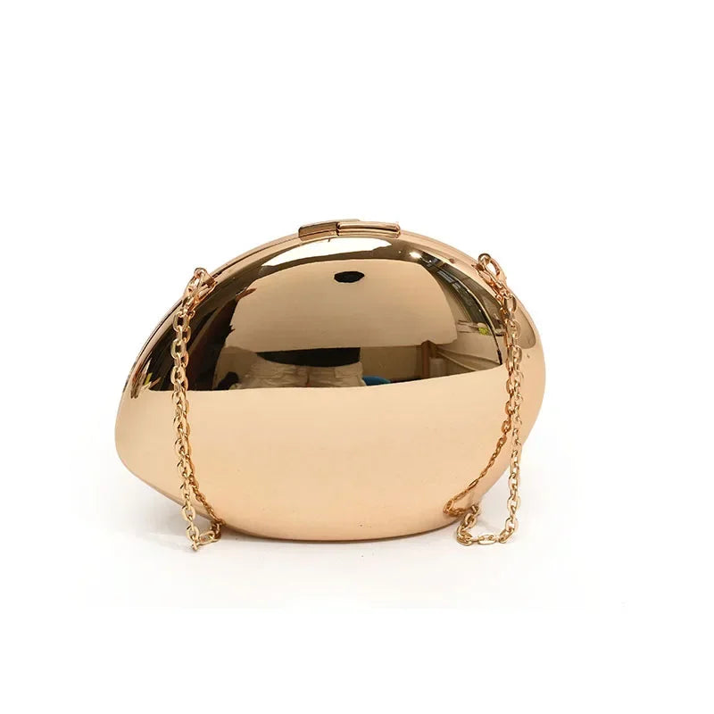 Chic Designer Shell Shape Acrylic Clutch Bag - Gold & Silver Evening Purse for Women - Cute Shiny Metal Crossbody Shoulder Bag