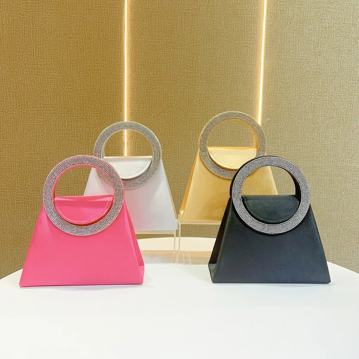 Women Fashion Handbag Luxury Satin Square Bag Wedding Party Clutch Purse Glitter Shiny Diamonds Handle Evening Bag Crossbody Bag