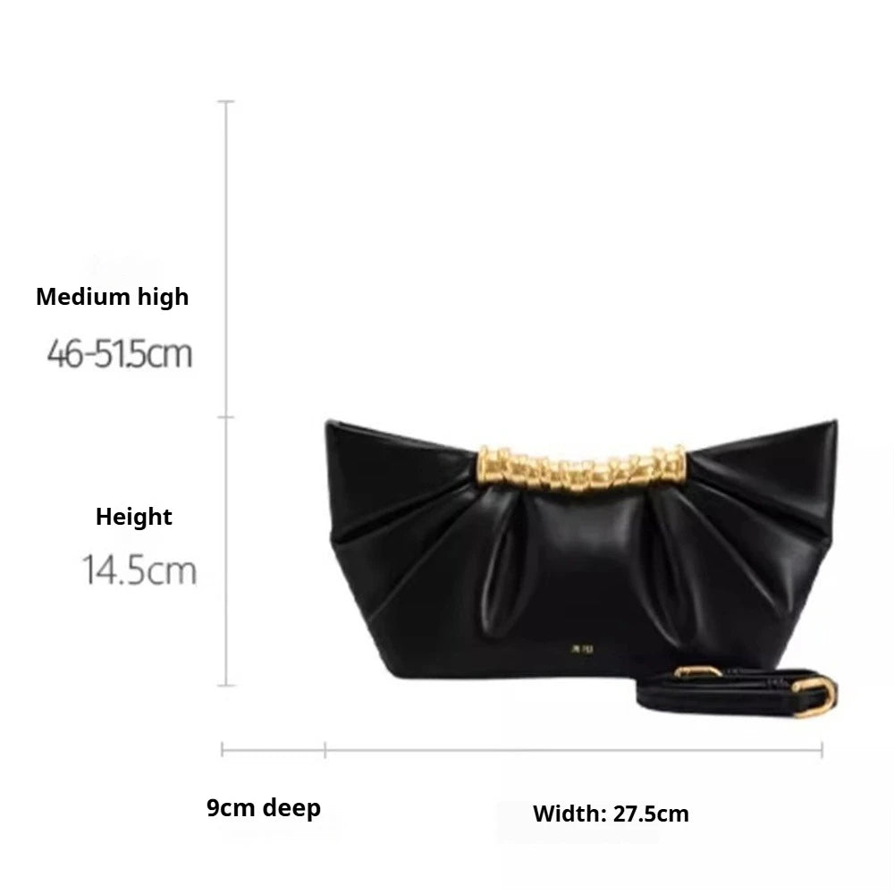 Leia Elegant Pleated Shoulder Bag - Mini Metal Chain Crossbody Purse for Evening Parties - 2025 New Arrival
