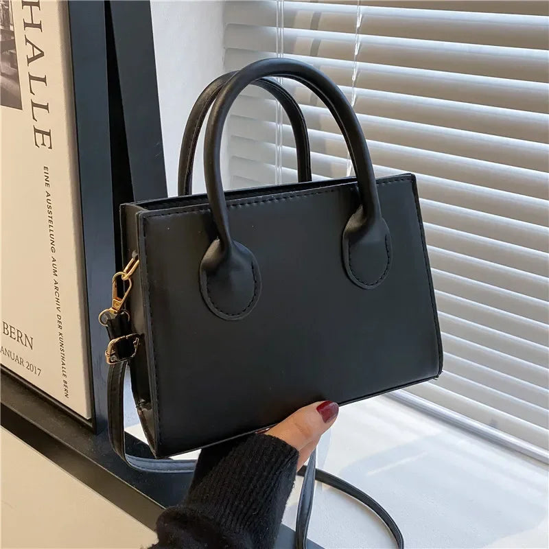 Chic Minimalist Black Square Bag - Versatile Top Handle & Crossbody Handbag for Work and Everyday Elegance