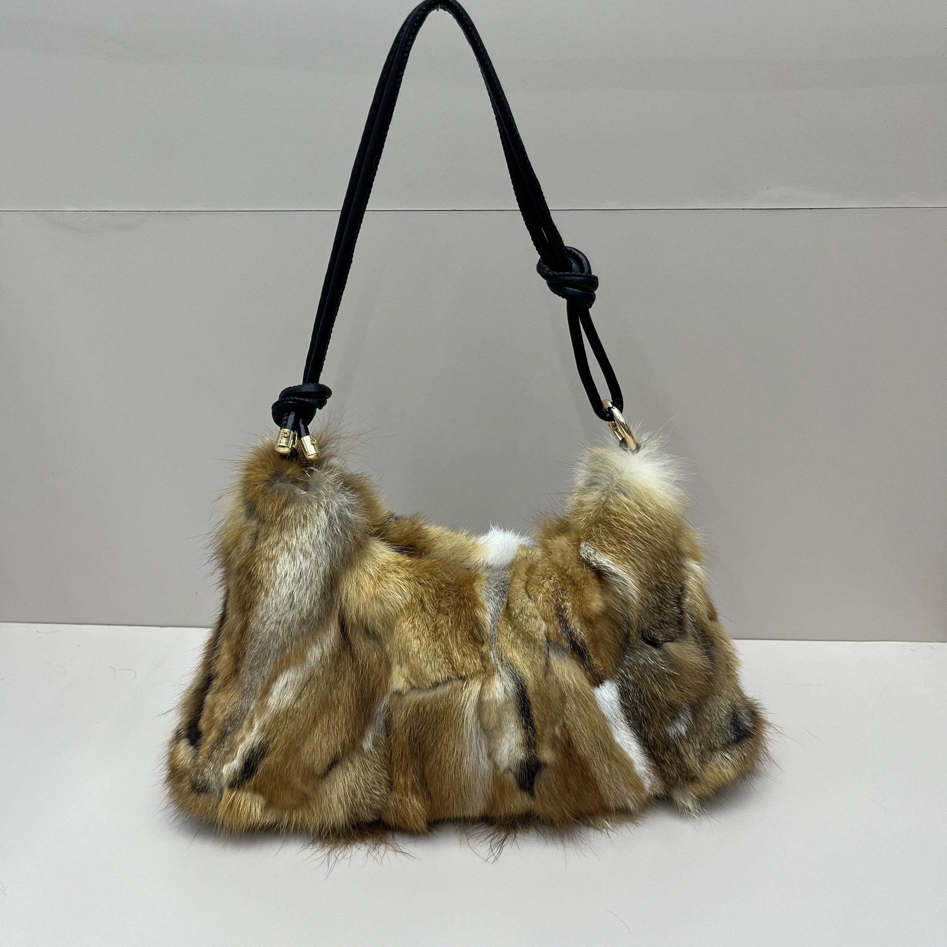 Luxury Real Fox Fur Women's Messenger Bag - Chic Winter Tote for Evening Parties and Fashionable Outings