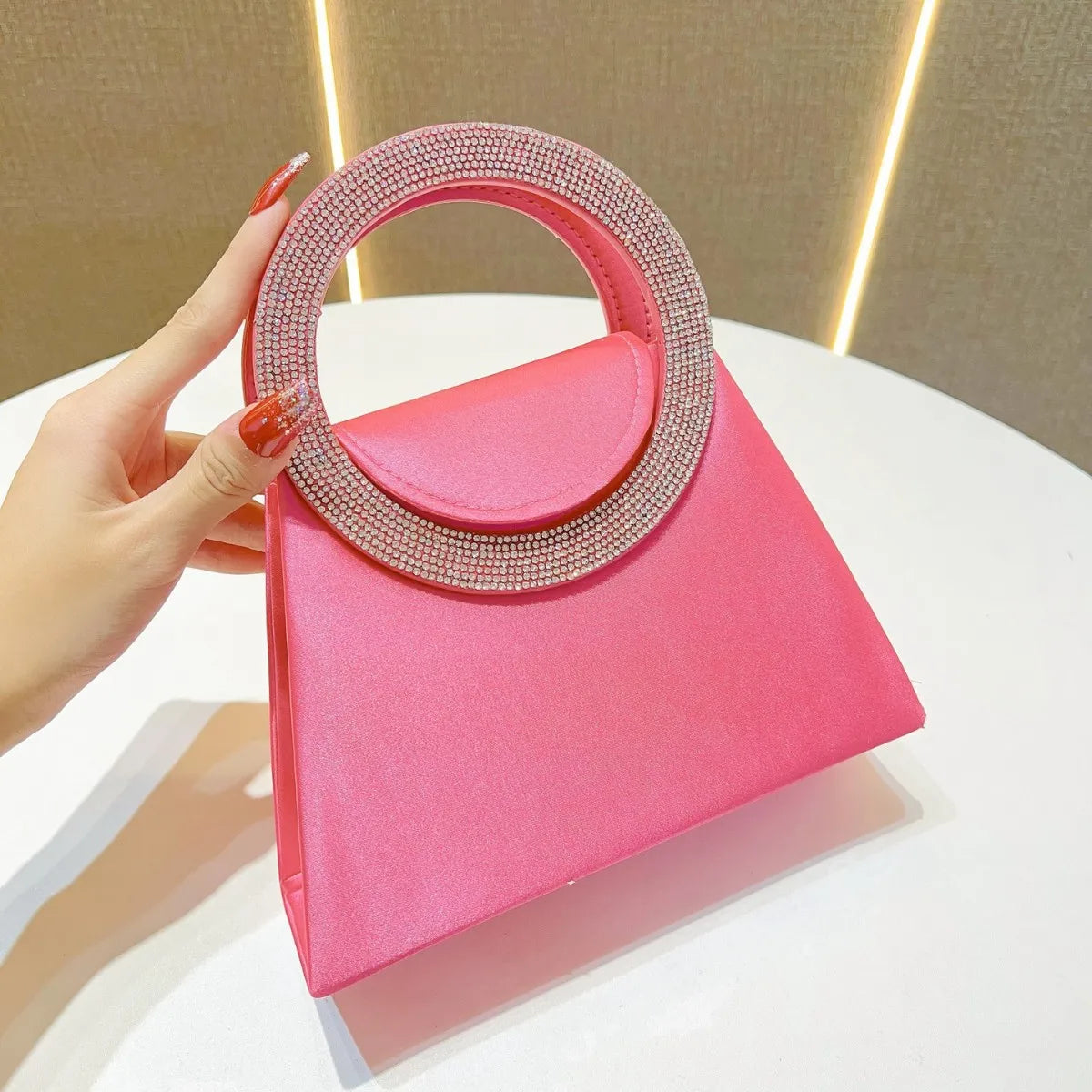 Women Fashion Handbag Luxury Satin Square Bag Wedding Party Clutch Purse Glitter Shiny Diamonds Handle Evening Bag Crossbody Bag