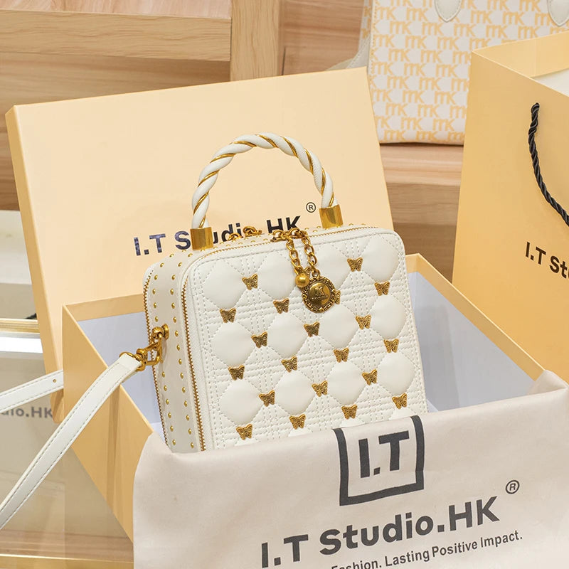 2024 Chic Women's Leather Bucket Bag - High-End Designer Crossbody Handbag, Stylish Small Square Style