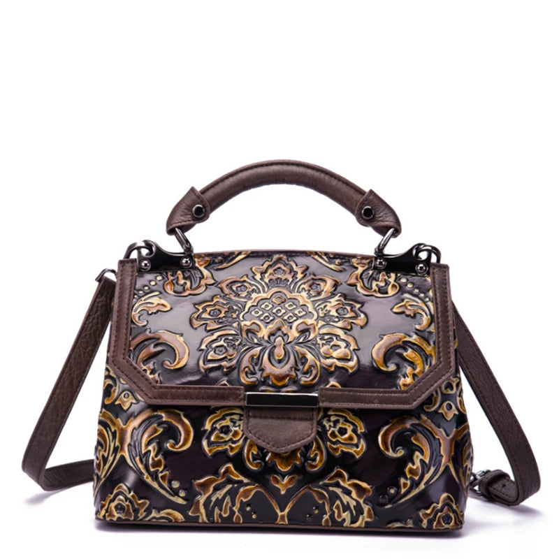 Women's Luxury Genuine Leather Handbag - Embossed Vintage Shoulder & Crossbody Bag - New Arrival!