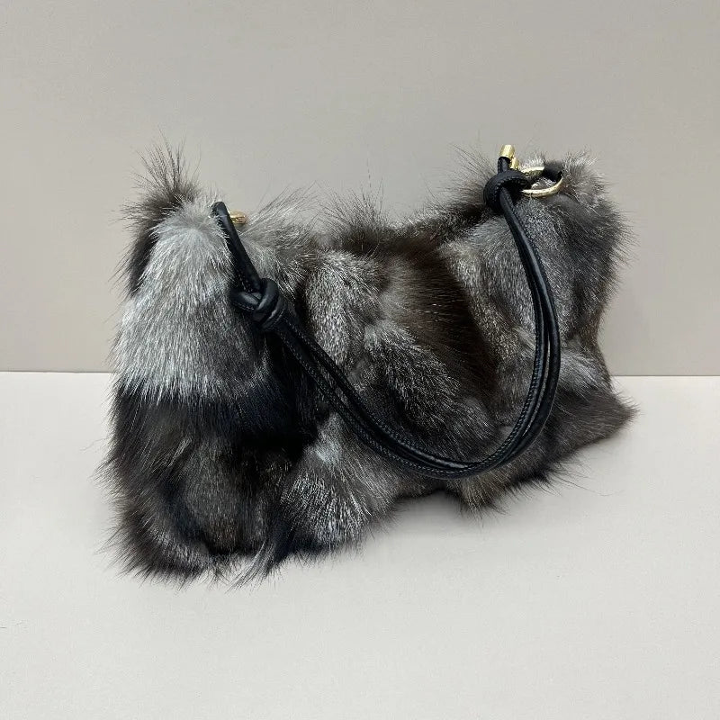 Luxury Real Fox Fur Women's Messenger Bag - Chic Winter Tote for Evening Parties and Fashionable Outings