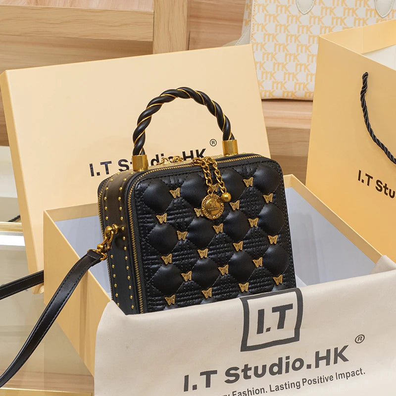 2024 Chic Women's Leather Bucket Bag - High-End Designer Crossbody Handbag, Stylish Small Square Style