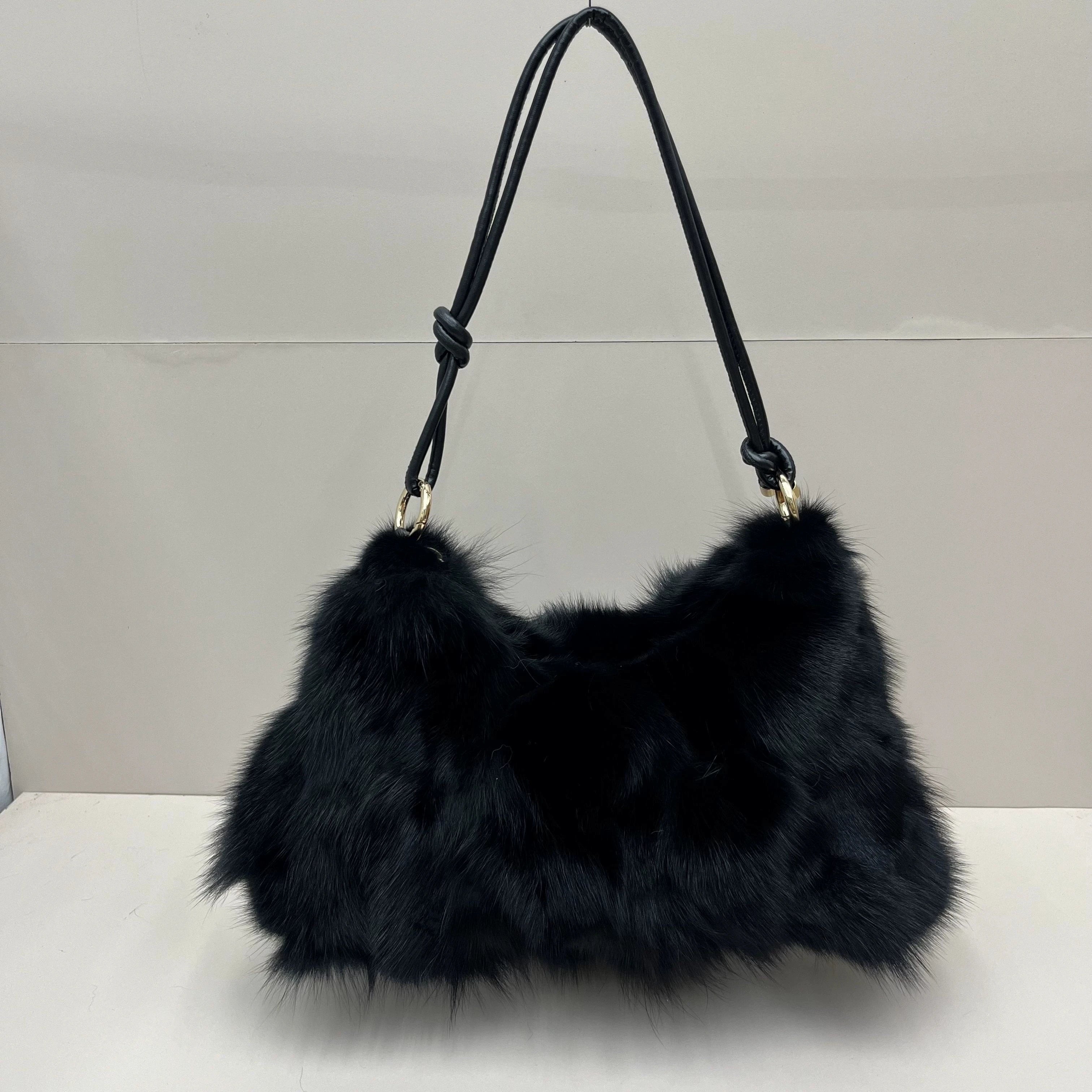 Luxury Real Fox Fur Women's Messenger Bag - Chic Winter Tote for Evening Parties and Fashionable Outings