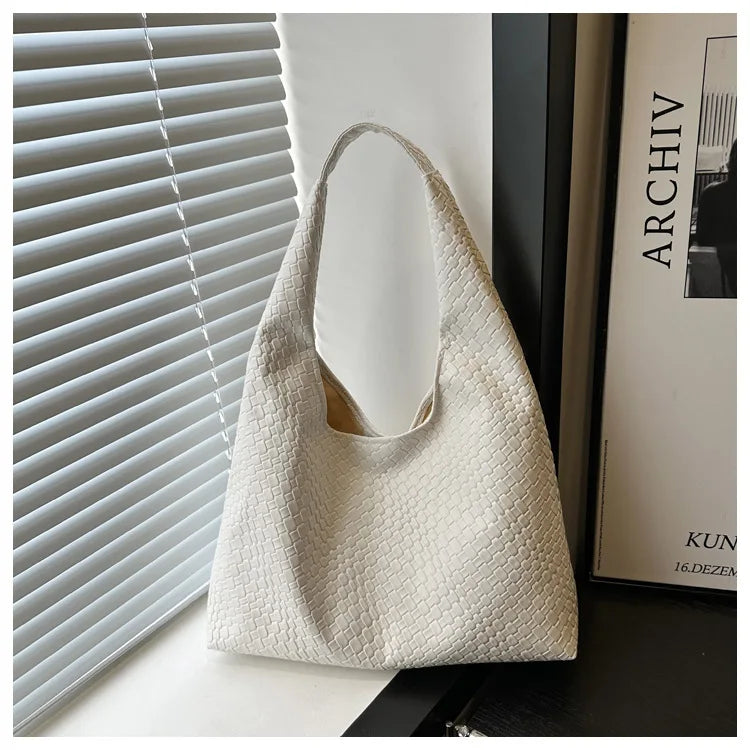 Women'S Retro Artificial Leather Woven Pattern Shoulder Bag Large Capacity Tote Bag Casual Armpit Bag Large Tote Bag Daily Work