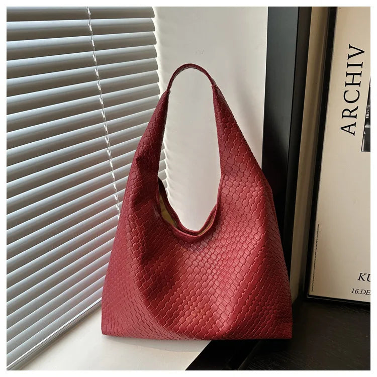 Women'S Retro Artificial Leather Woven Pattern Shoulder Bag Large Capacity Tote Bag Casual Armpit Bag Large Tote Bag Daily Work