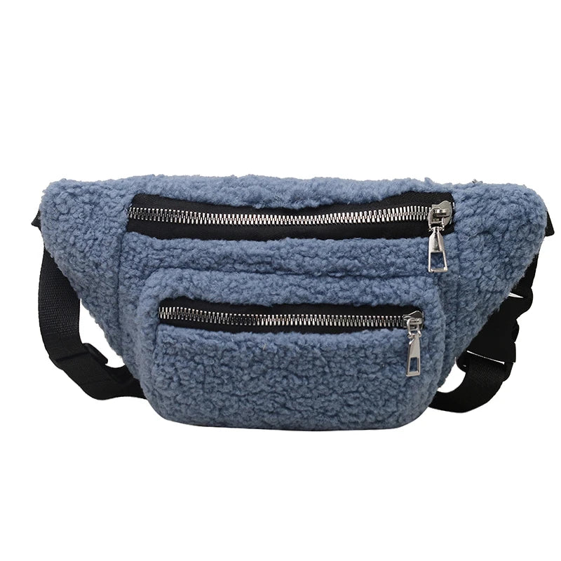 2025 Winter Plush Waist Bags for Women Fashion Leopard Pattern Chest Bag Double Zipper Belt Bags Female Banana Hip Purse