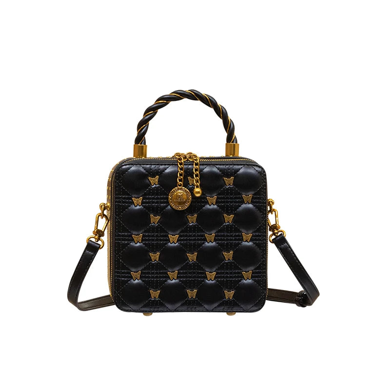 2024 Chic Women's Leather Bucket Bag - High-End Designer Crossbody Handbag, Stylish Small Square Style