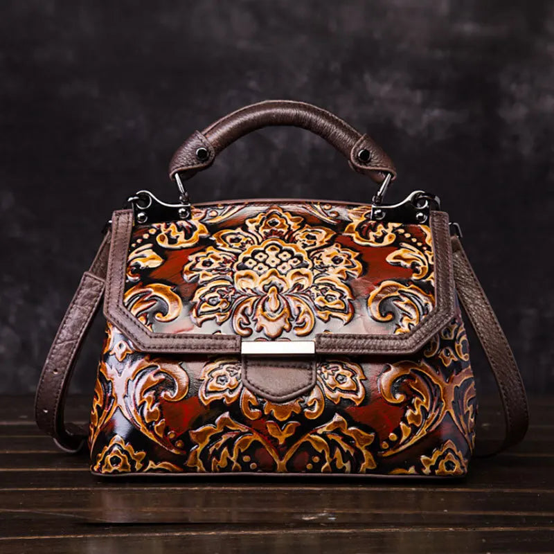Women's Luxury Genuine Leather Handbag - Embossed Vintage Shoulder & Crossbody Bag - New Arrival!