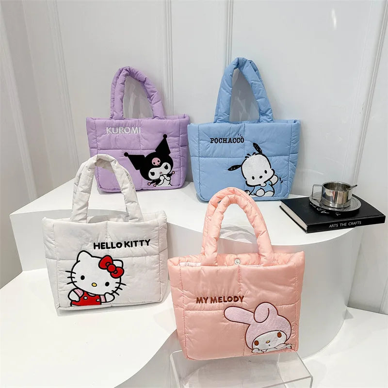 Cartoon down Cloth Tote Bag Cute Portable Shoulder Bag for Girls Commuter Crossbody School Bag