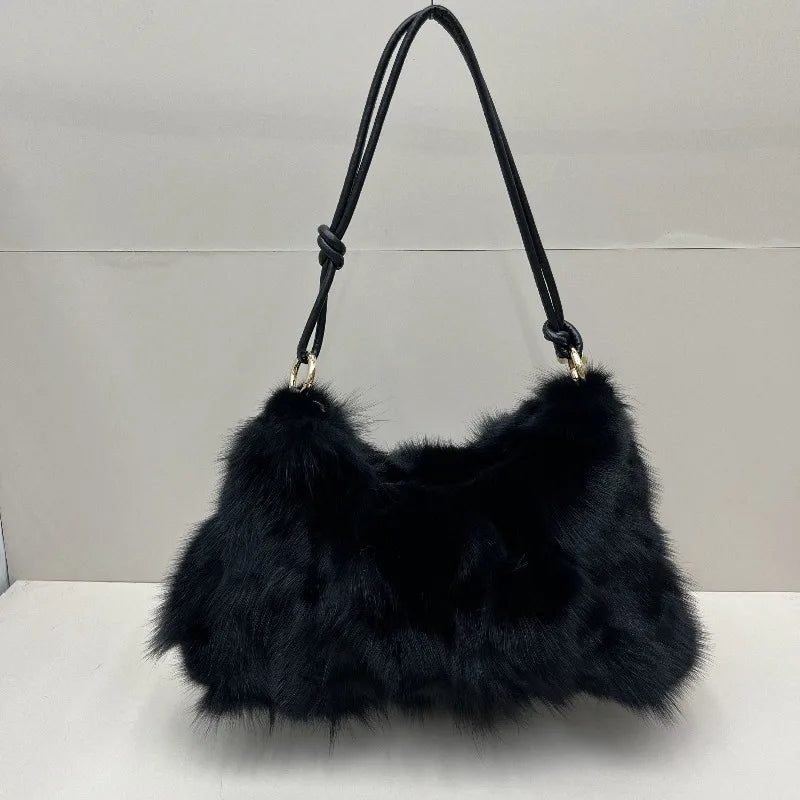 Luxury Real Fox Fur Women's Messenger Bag - Chic Winter Tote for Evening Parties and Fashionable Outings