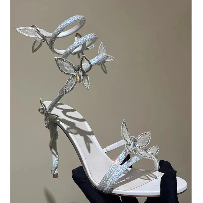 Elevate Your Style with Luxury Crystal-Embellished Butterfly Women Sandals – Stunning Gladiator High Heels for Parties and Prom