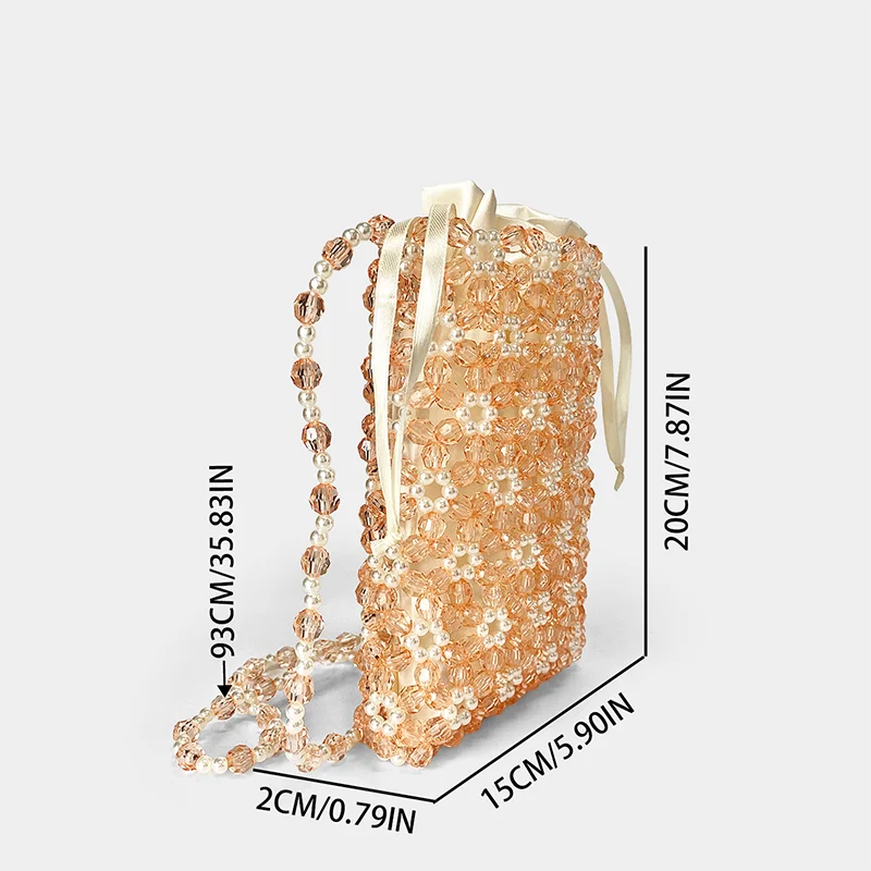Chic Chinese Style Colorful Acrylic Bead Hand-Woven Crossbody Mobile Phone Bag with Hollow Pearl Accents