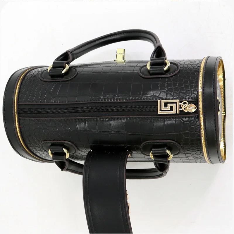 Chic Classic Retro Crocodile Embossed Women's Boston Handbag with Stylish Letter Decoration - High-Quality Crossbody & Top Handle Bag