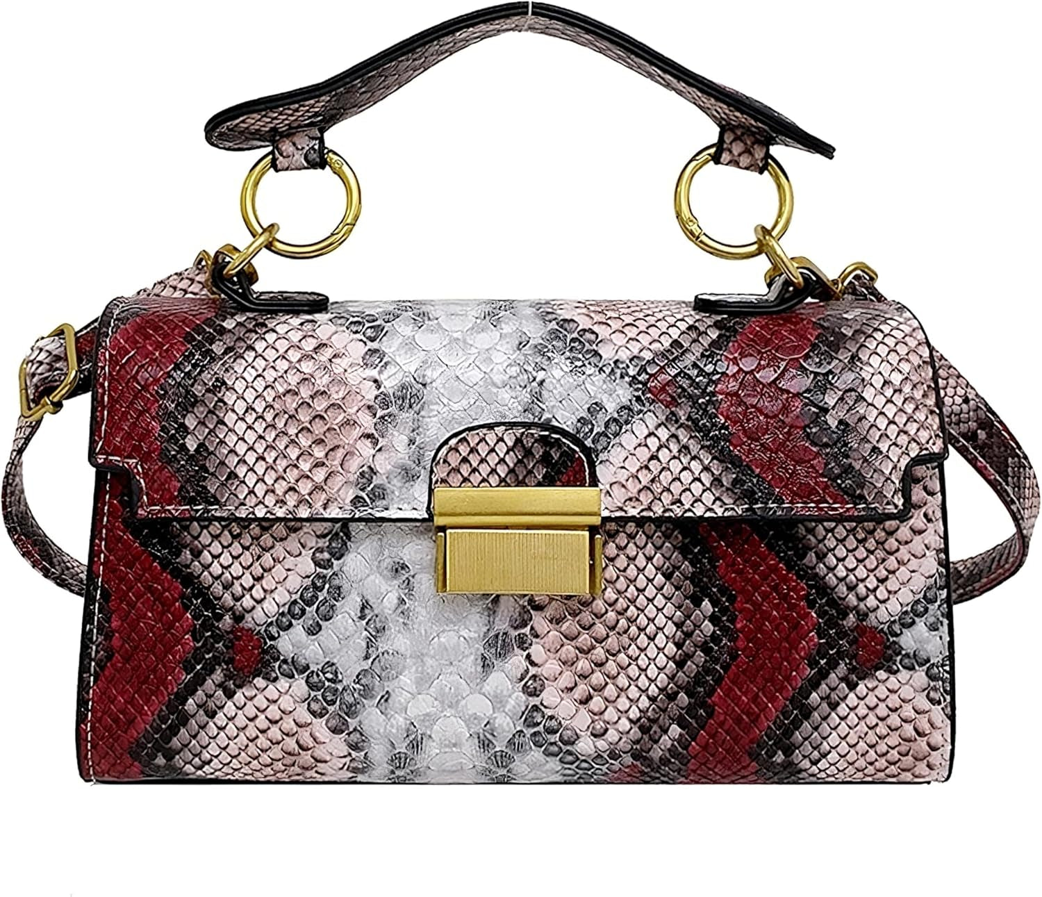Chic Snake Print Crossbody Bag with Gold Lock – Stylish Faux Leather Shoulder Purse for Women