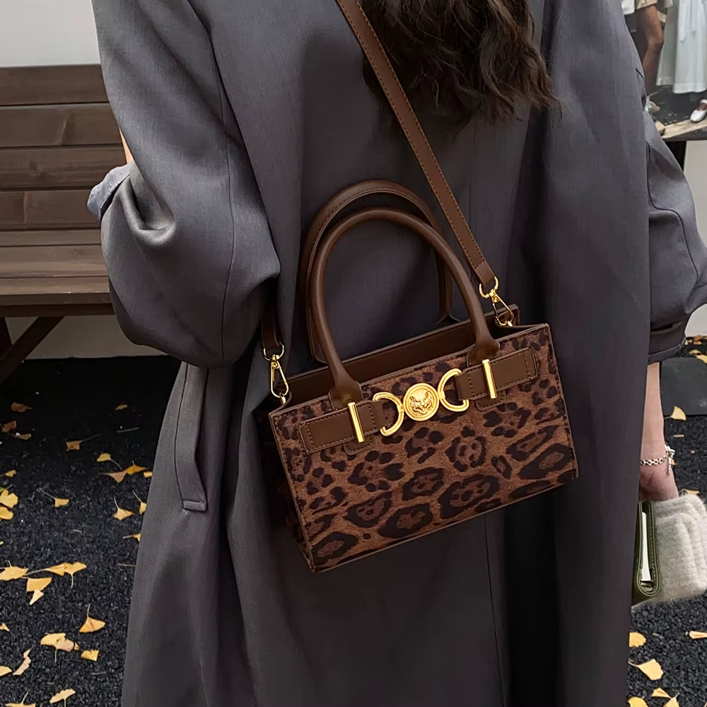 Small Handbag Women'S Autumn/Winter Versatile New Retro Leopard Print Crossbody Bag Trendy Ins Square Tote Bag