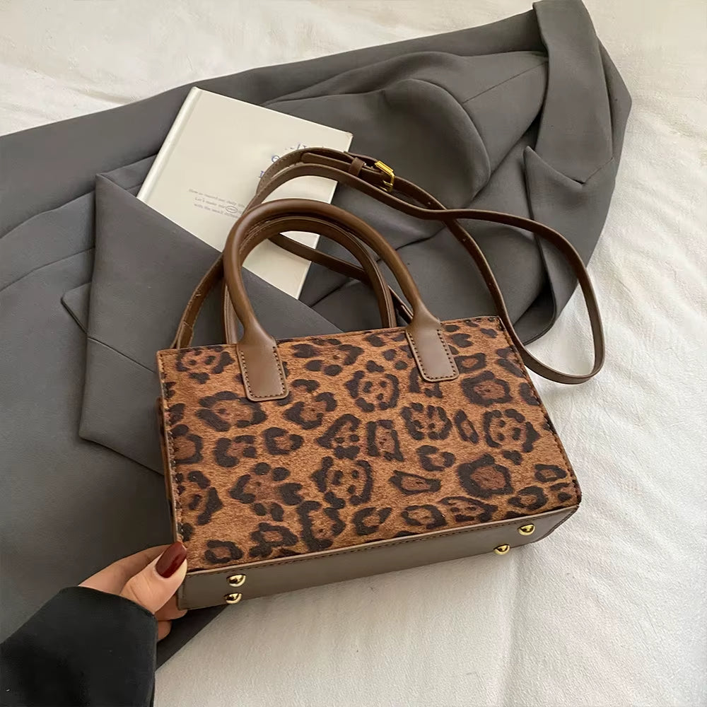 Small Handbag Women'S Autumn/Winter Versatile New Retro Leopard Print Crossbody Bag Trendy Ins Square Tote Bag
