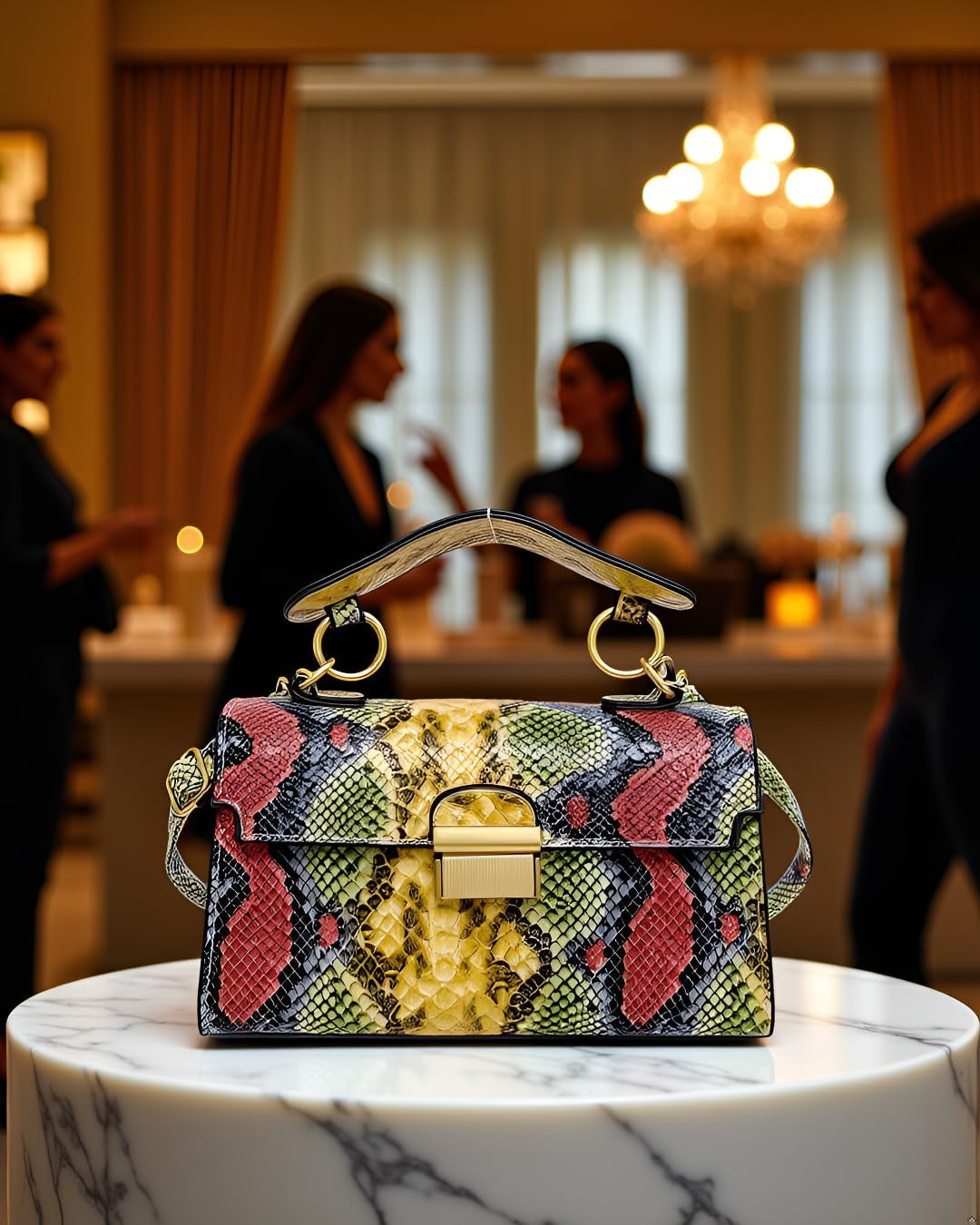 Chic Snake Print Crossbody Bag with Gold Lock – Stylish Faux Leather Shoulder Purse for Women