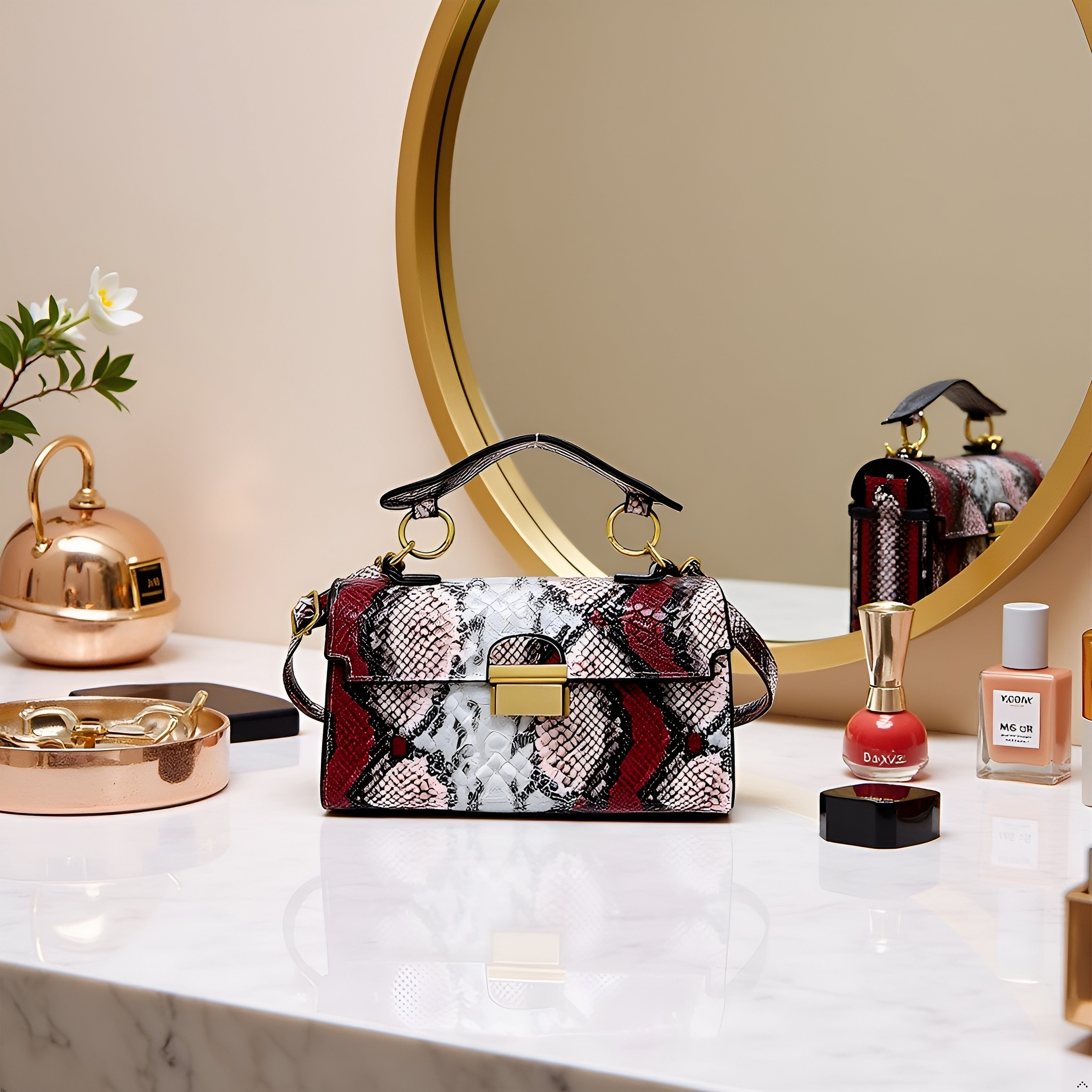 Chic Snake Print Crossbody Bag with Gold Lock – Stylish Faux Leather Shoulder Purse for Women