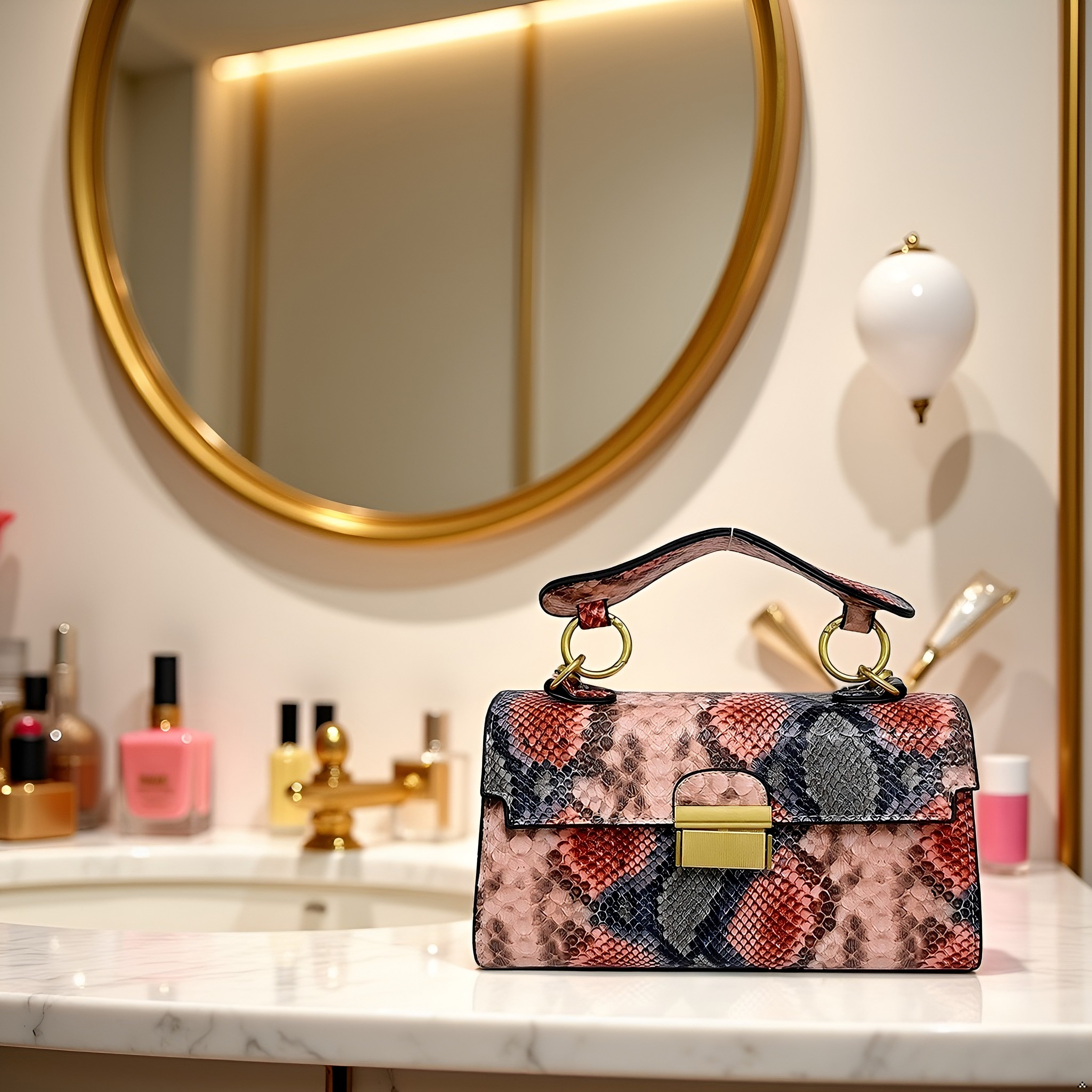 Chic Snake Print Crossbody Bag with Gold Lock – Stylish Faux Leather Shoulder Purse for Women