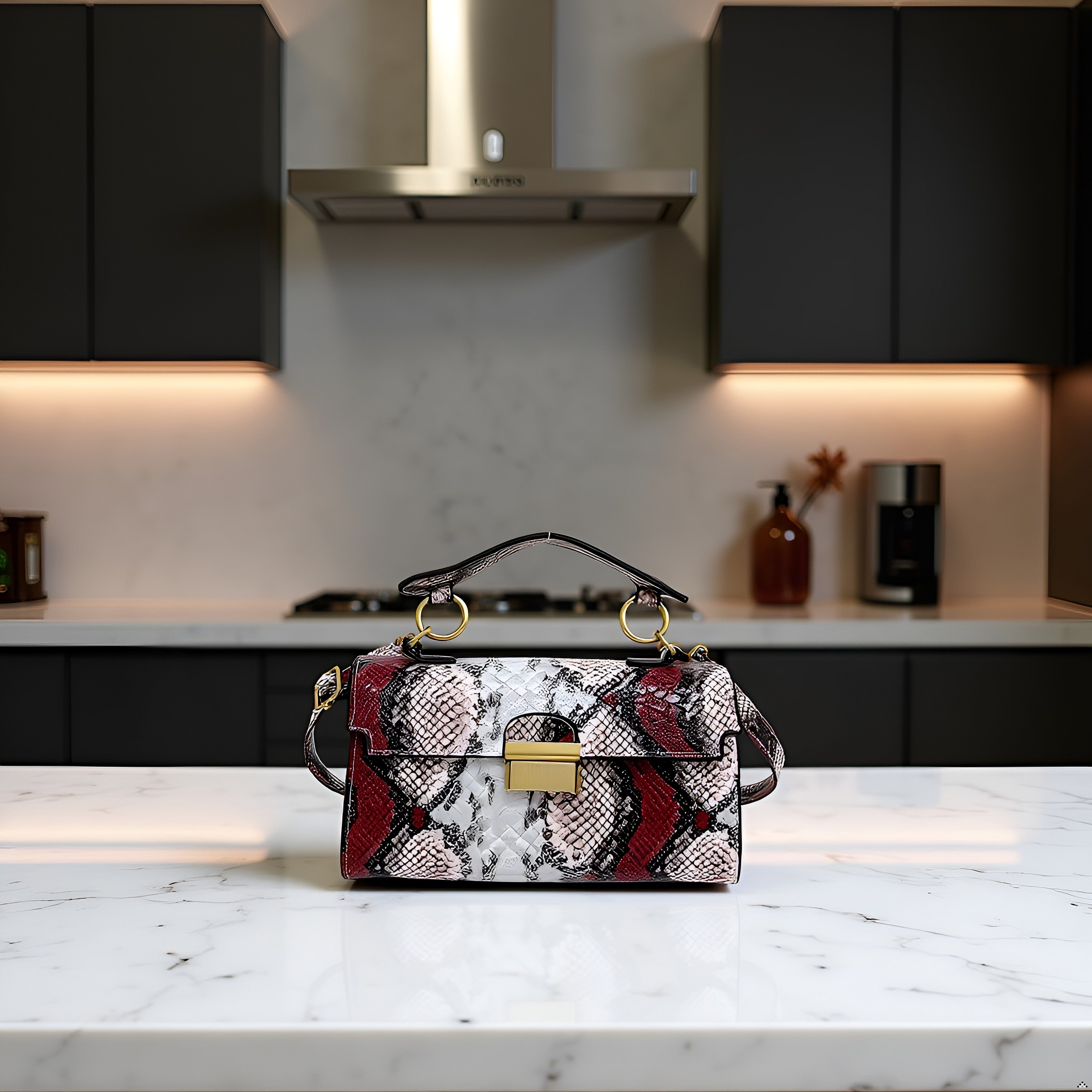 Chic Snake Print Crossbody Bag with Gold Lock – Stylish Faux Leather Shoulder Purse for Women