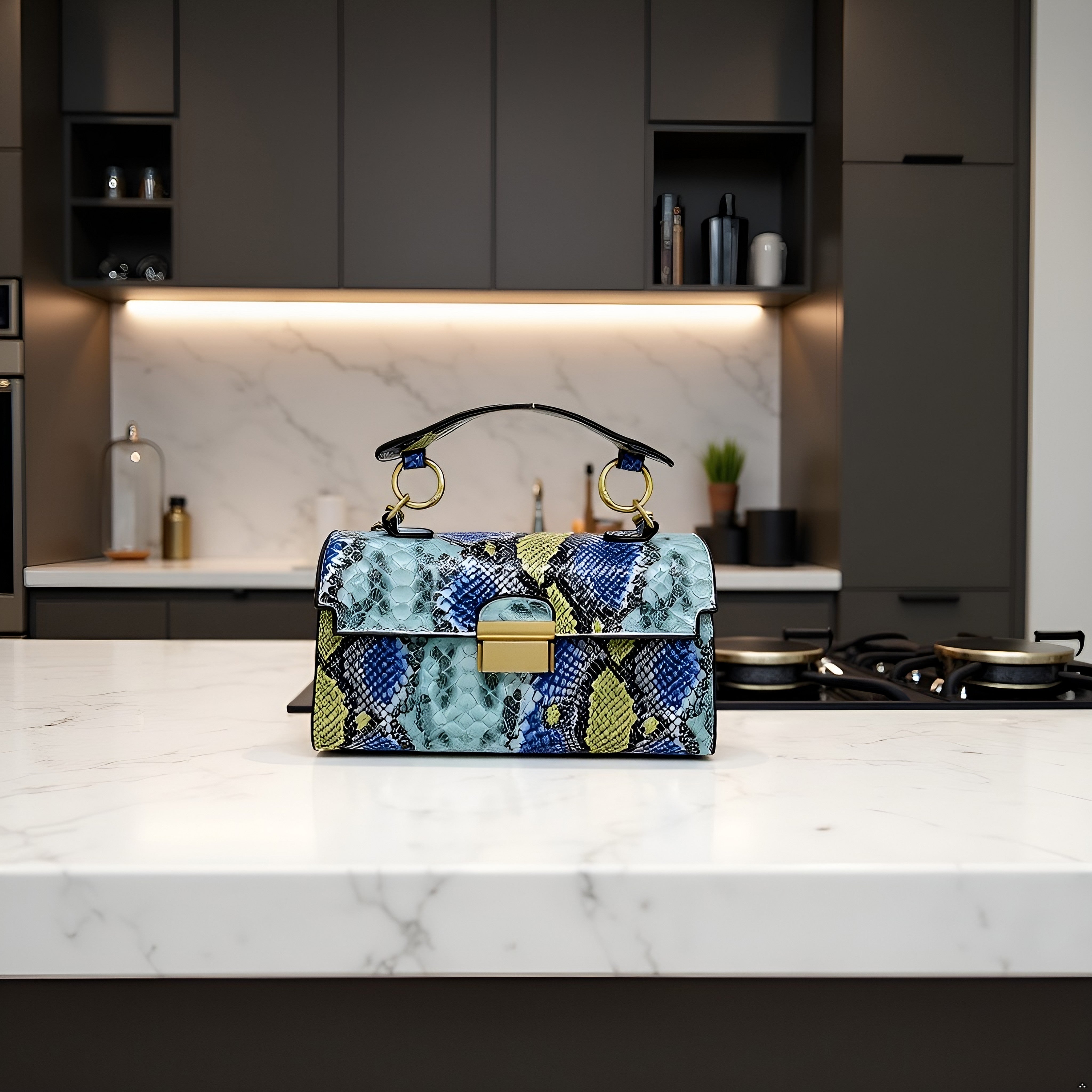 Chic Snake Print Crossbody Bag with Gold Lock – Stylish Faux Leather Shoulder Purse for Women